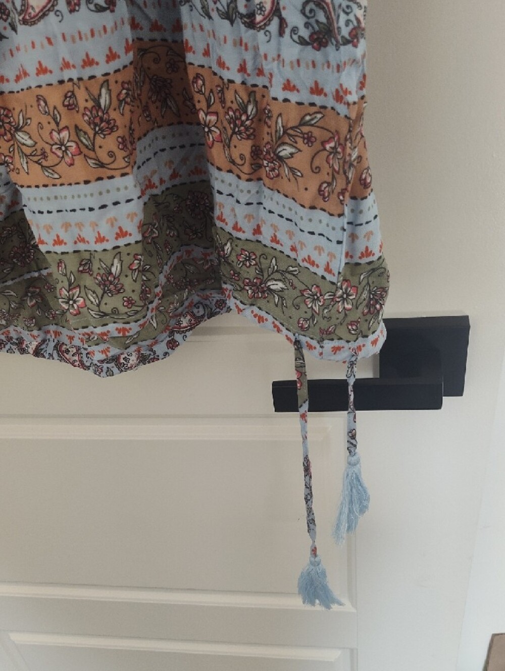 Light Blue Floral Smocked Boho Tunic with Border Trim - Picture 2 of 7